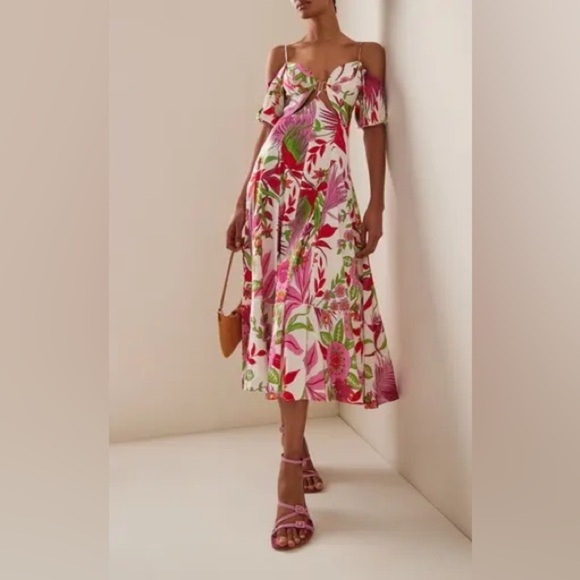 Cult Gaia Dina Floral Cutout Midi Dress Linen Blend Size 4 - Picture 12 of 15